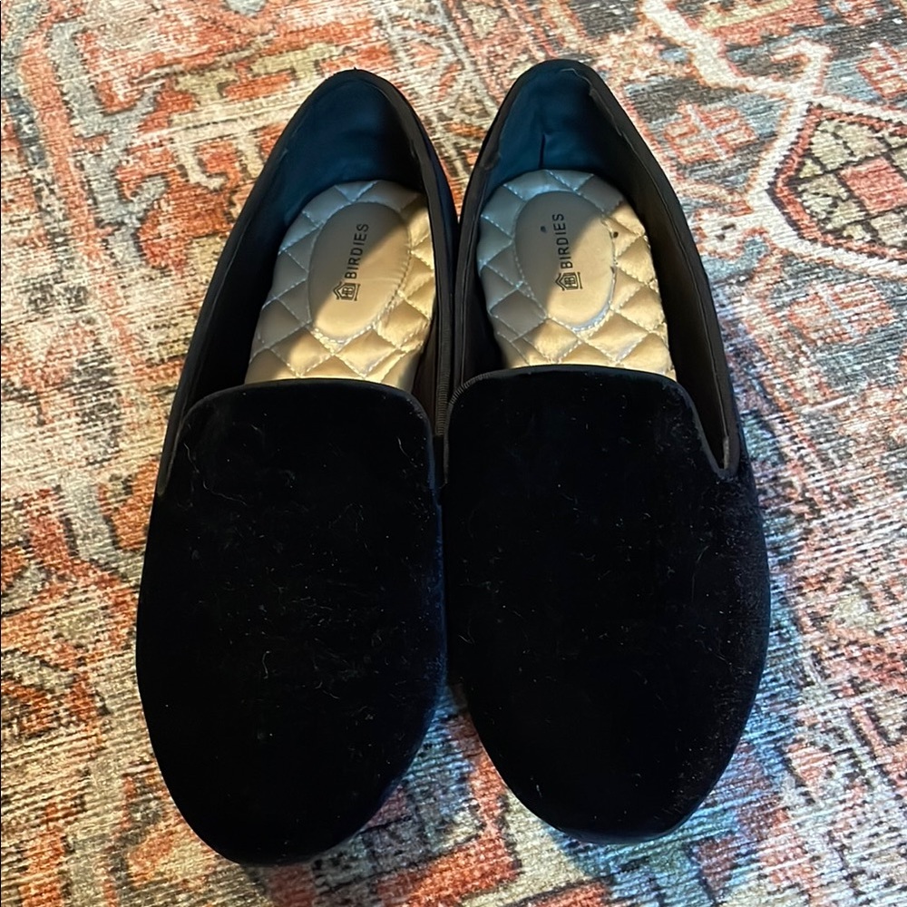 Birdies Black Velvet Slip-On Loafers